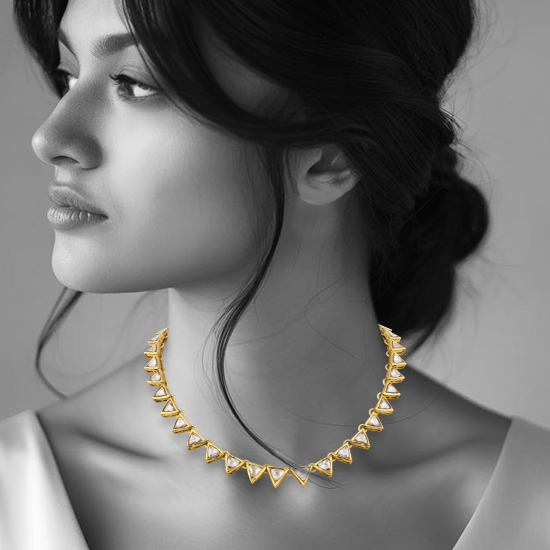 Sharp Cut Triangular Linear Uncut Diamond Polki Necklace