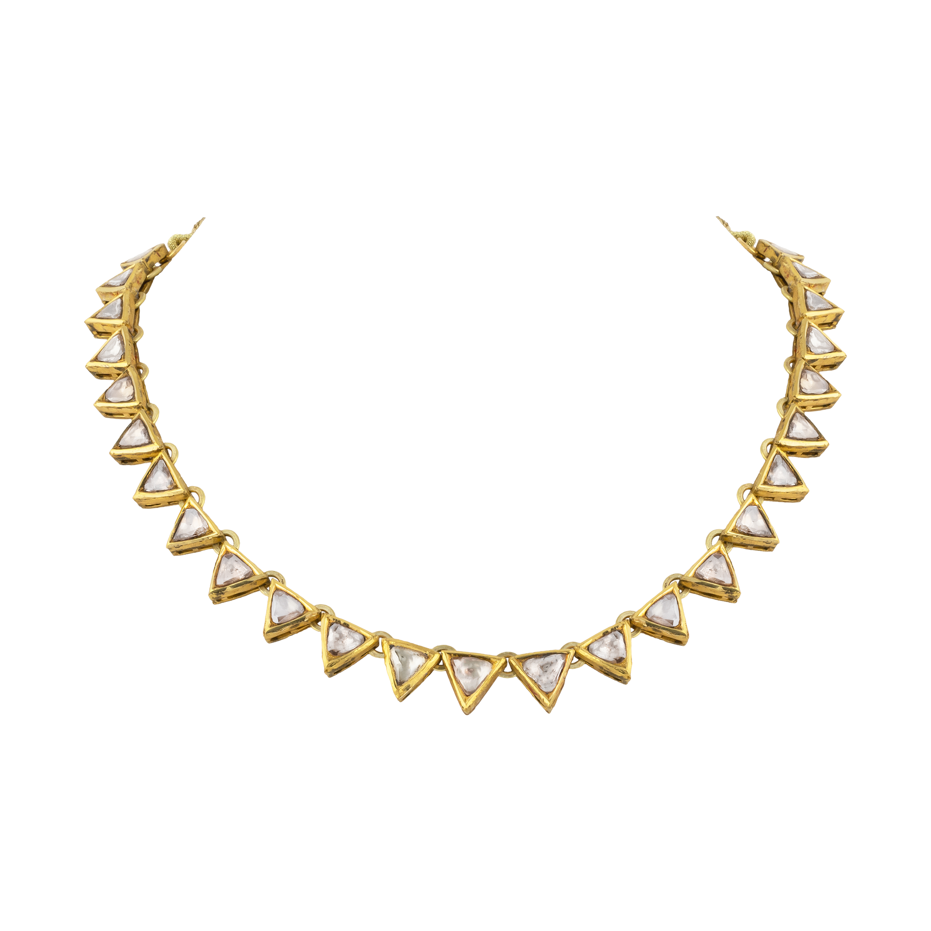 Sharp Cut Triangular Linear Uncut Diamond Polki Necklace