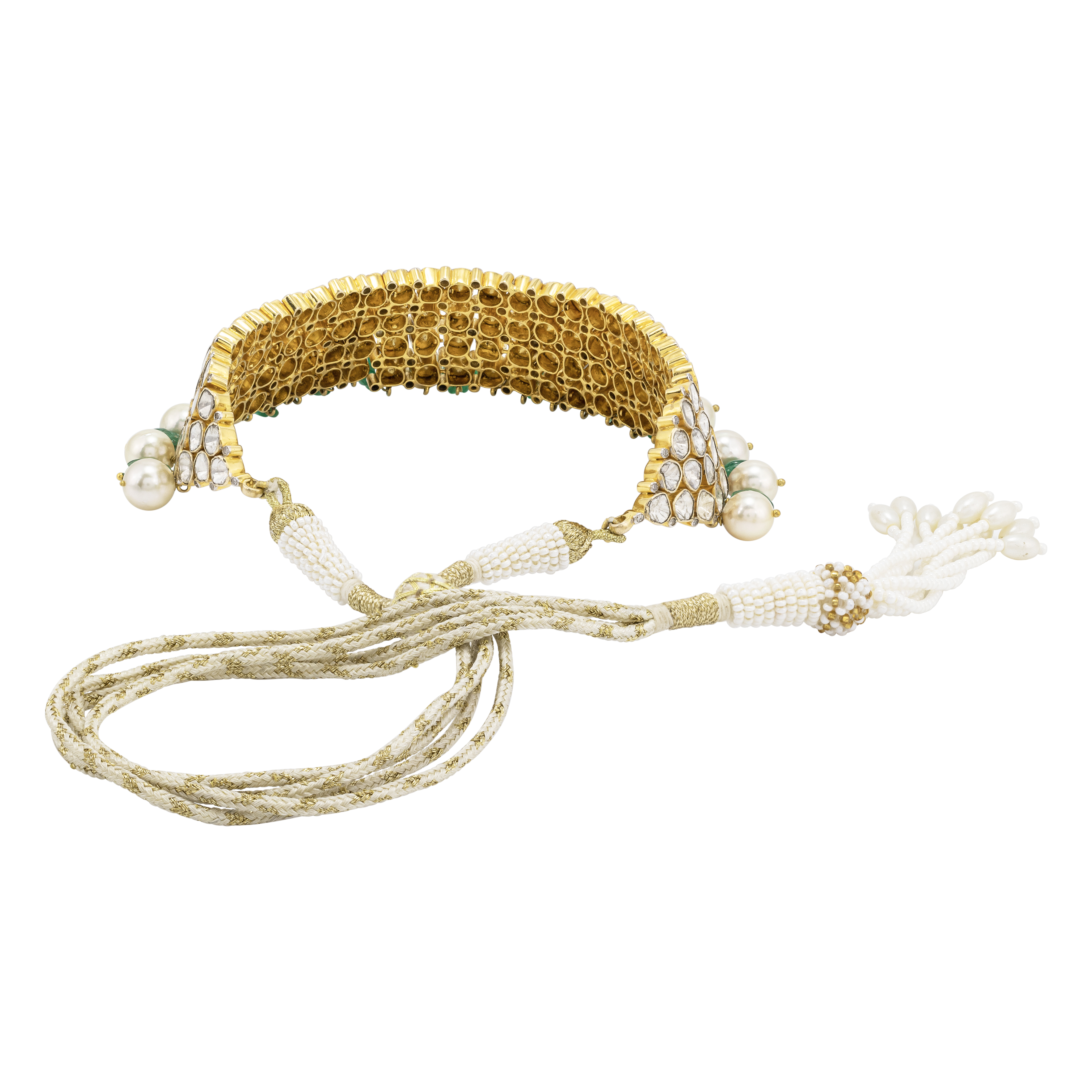 Radiant Diamond Choker with Green Tumble Stones & Pearls